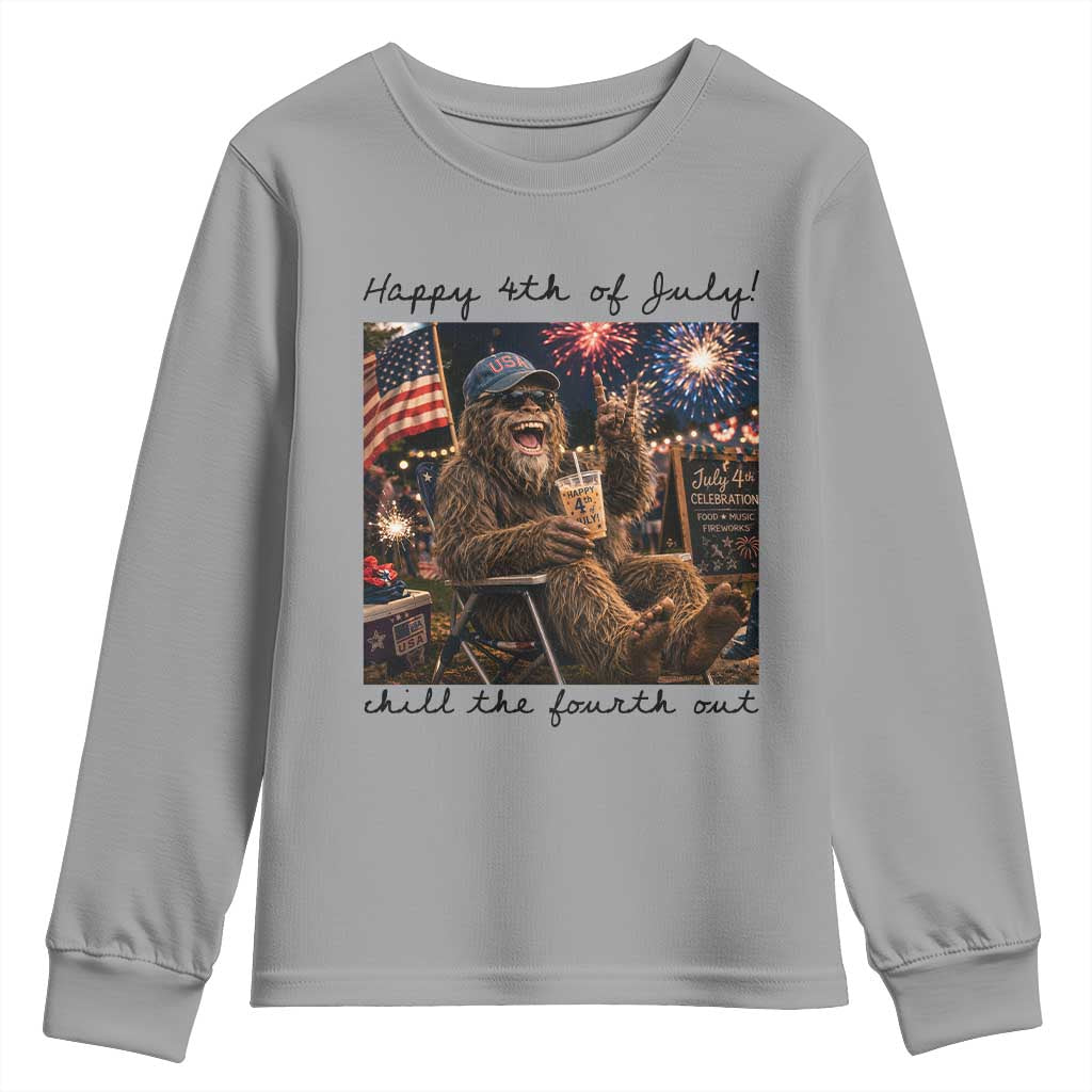Funny Bigfoot 4th of July Youth Sweatshirt Patriotic Sasquatch American Flag Party Festival TS14 Sport Gray Print Your Wear