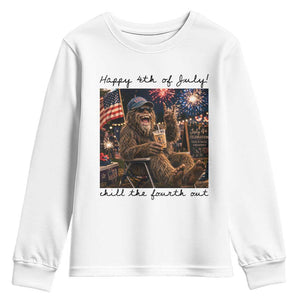Funny Bigfoot 4th of July Youth Sweatshirt Patriotic Sasquatch American Flag Party Festival TS14 White Print Your Wear