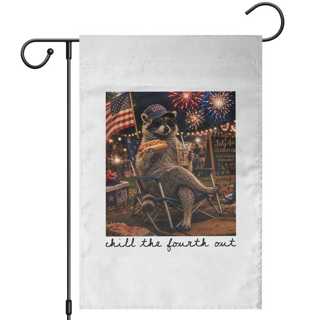 4th of July Raccoon Garden Flag Chill The Fourth Out TS14 White Print Your Wear