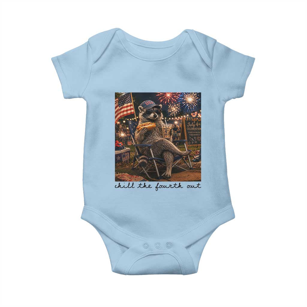 4th of July Raccoon Baby Onesie Chill The Fourth Out TS14 Light Blue Print Your Wear