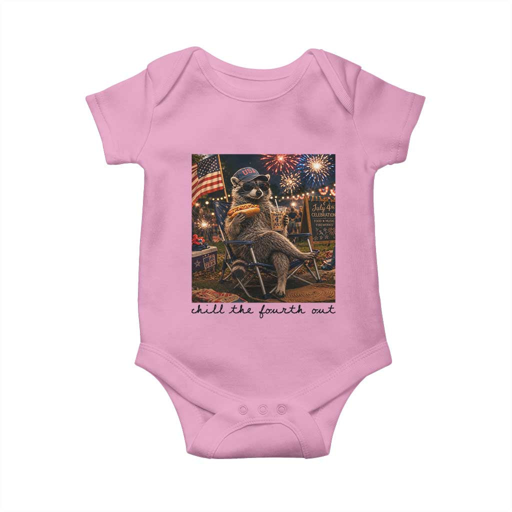 4th of July Raccoon Baby Onesie Chill The Fourth Out TS14 Light Pink Print Your Wear