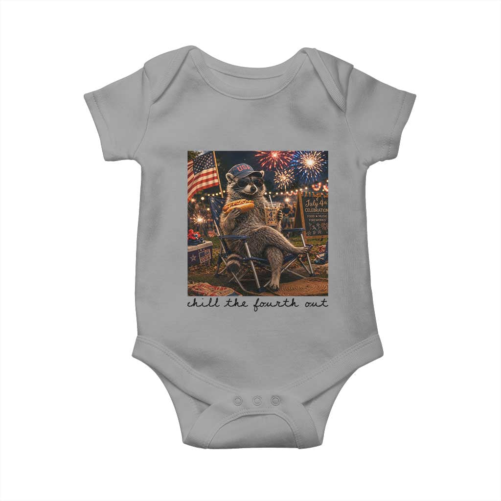 4th of July Raccoon Baby Onesie Chill The Fourth Out TS14 Sport Gray Print Your Wear