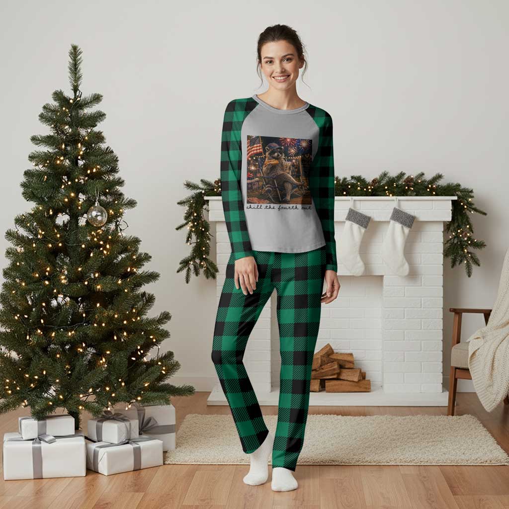 4th of July Raccoon Plaid Pajama Set Chill The Fourth Out TS14 Green Plaid Print Your Wear