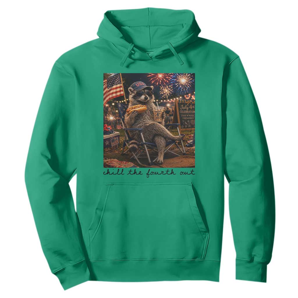 4th of July Raccoon Hoodie Chill The Fourth Out TS14 Irish Green Print Your Wear