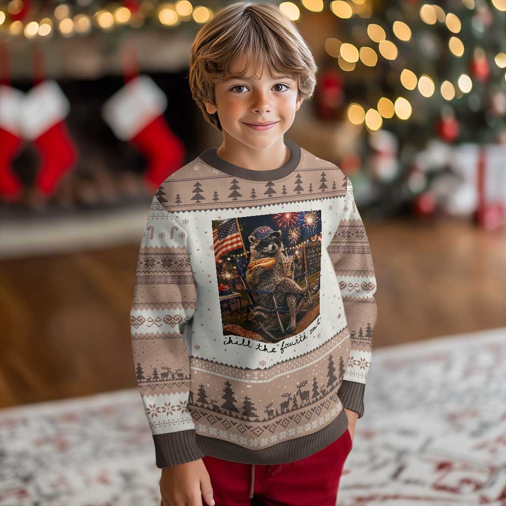 4th of July Raccoon Ugly Christmas Sweater Chill The Fourth Out TS14 Mocha Mousse Print Your Wear