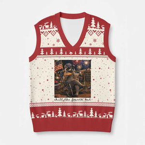 4th of July Raccoon V-Neck Knit Sweater Vest Chill The Fourth Out TS14 Beige Red Print Your Wear