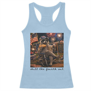 4th of July Raccoon Racerback Tank Top Chill The Fourth Out TS14 Light Blue Print Your Wear