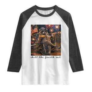 4th of July Raccoon Raglan Shirt Chill The Fourth Out TS14 White Heather Charcoal Print Your Wear