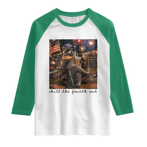 4th of July Raccoon Raglan Shirt Chill The Fourth Out TS14 White Kelly Green Print Your Wear