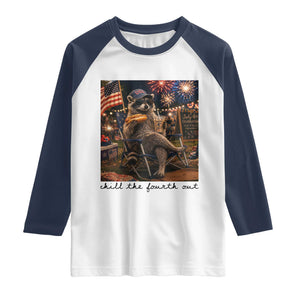 4th of July Raccoon Raglan Shirt Chill The Fourth Out TS14 White Navy Print Your Wear