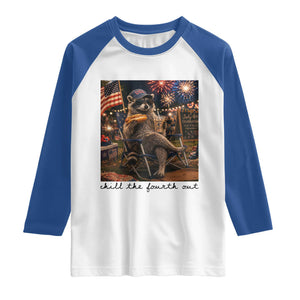 4th of July Raccoon Raglan Shirt Chill The Fourth Out TS14 White Royal Print Your Wear