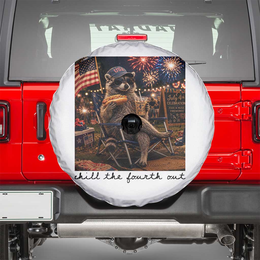 4th of July Raccoon Spare Tire Cover Chill The Fourth Out TS14 White Print Your Wear
