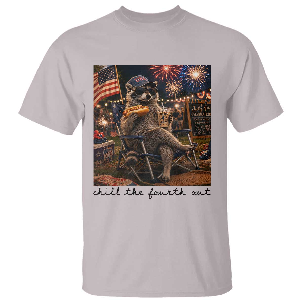 4th of July Raccoon T Shirt Chill The Fourth Out TS14 Ice Gray Print Your Wear