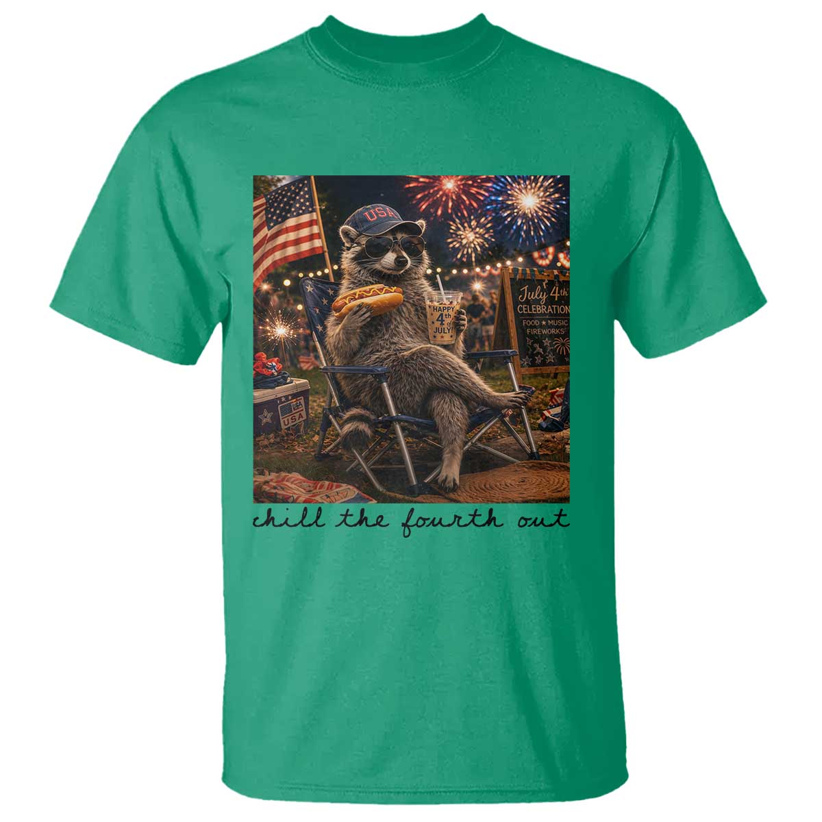 4th of July Raccoon T Shirt Chill The Fourth Out TS14 Irish Green Print Your Wear