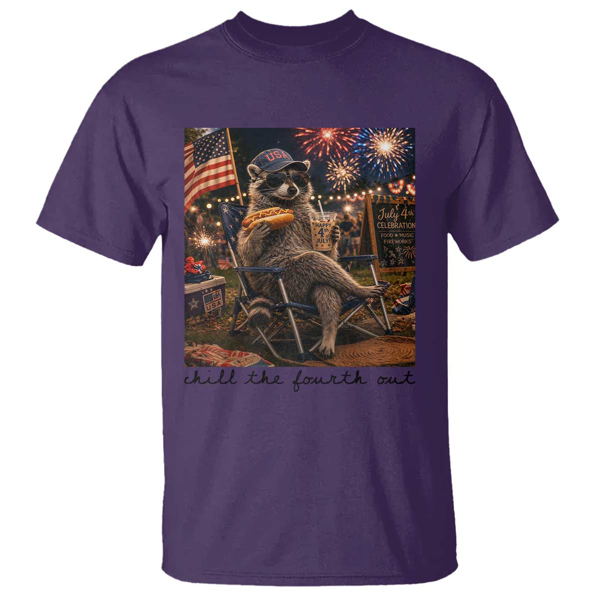 4th of July Raccoon T Shirt Chill The Fourth Out TS14 Purple Print Your Wear
