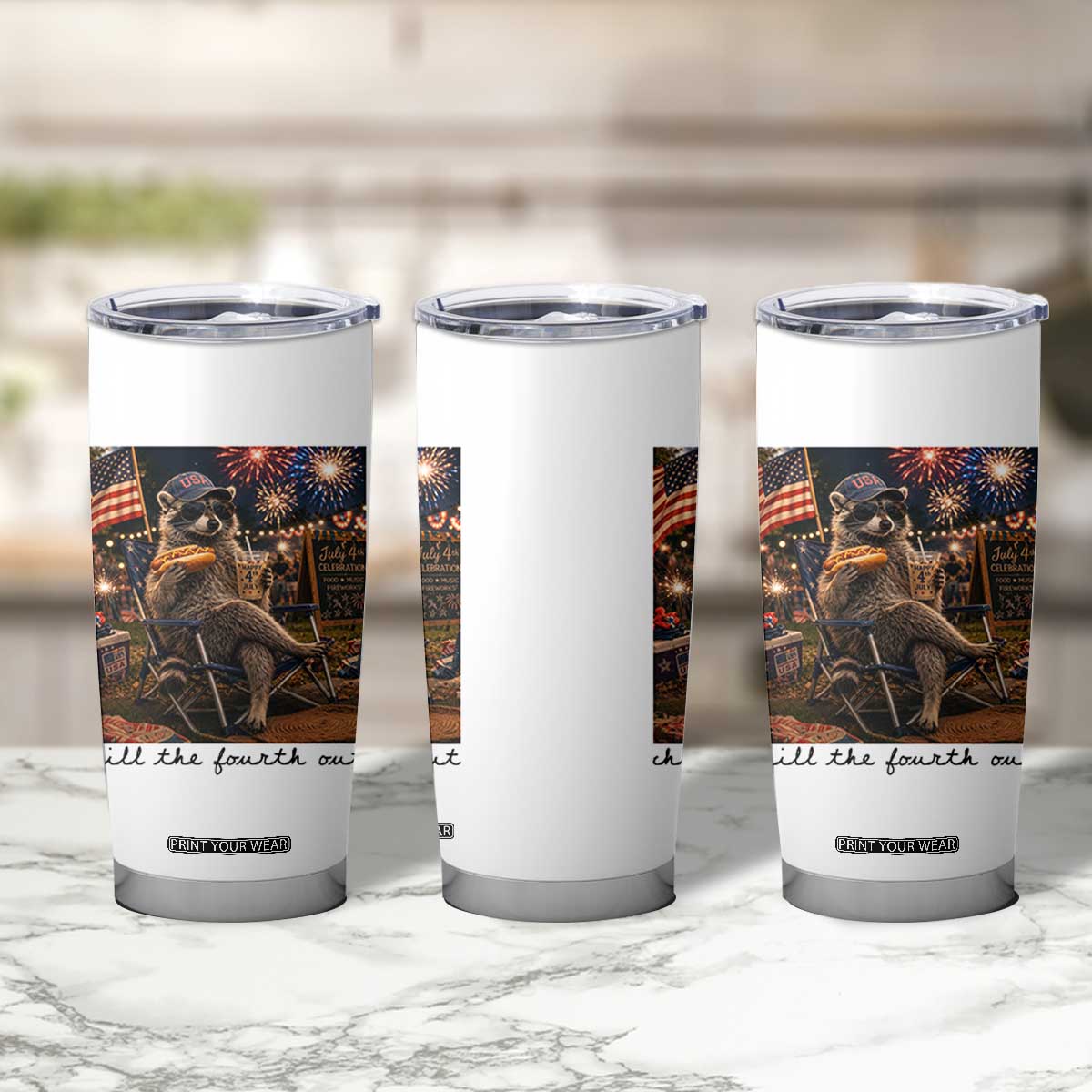4th of July Raccoon Tumbler Cup Chill The Fourth Out TS14 Print Your Wear