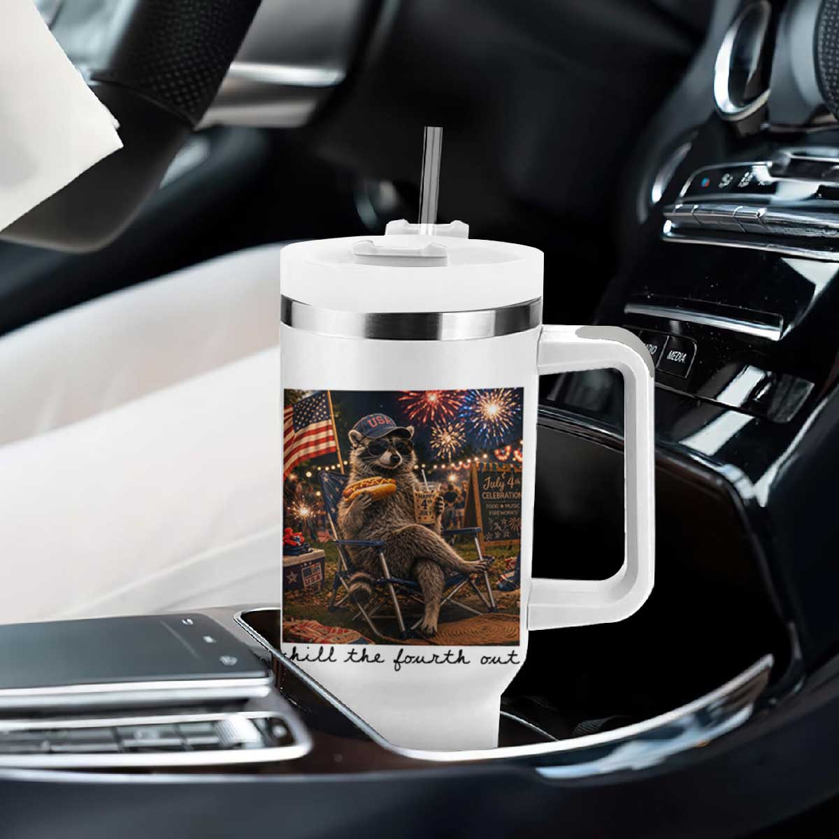 4th of July Raccoon Tumbler With Handle Chill The Fourth Out TS14 Print Your Wear