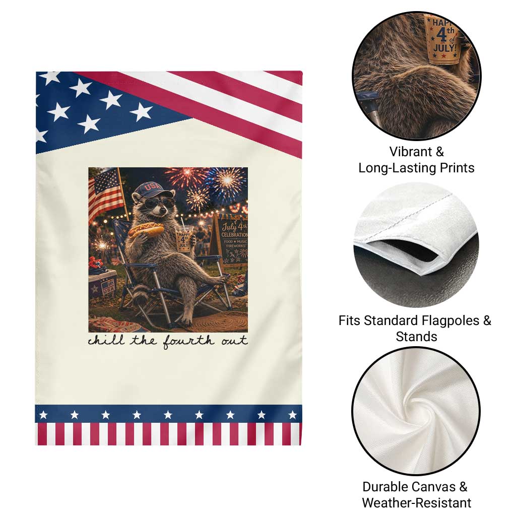 4th of July Raccoon Patriotic Garden Flag Chill The Fourth Out TS14 Print Your Wear
