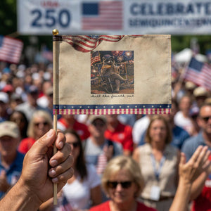 4th of July Raccoon Patriotic Handheld Flag Chill The Fourth Out TS14 Vintage 8.2" × 5.5" Rustic Tan Navy Print Your Wear