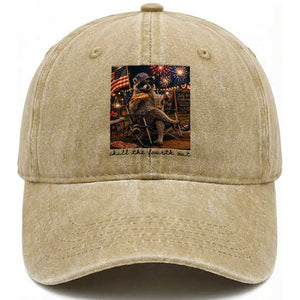4th of July Raccoon Washed Cotton Baseball Cap Chill The Fourth Out TS14 Print Your Wear
