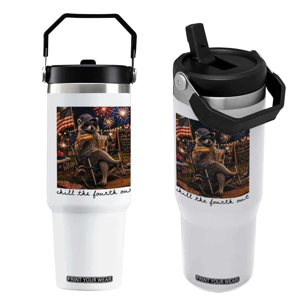 4th of July Raccoon Flip Straw Tumbler Chill The Fourth Out TS14 One Size: 30 oz White Print Your Wear