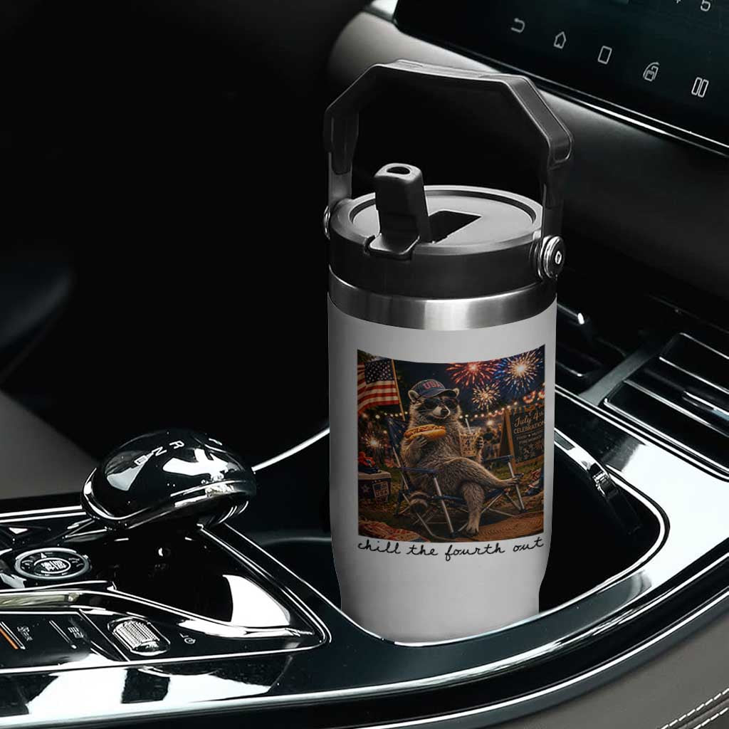 4th of July Raccoon Flip Straw Tumbler Chill The Fourth Out TS14 Print Your Wear