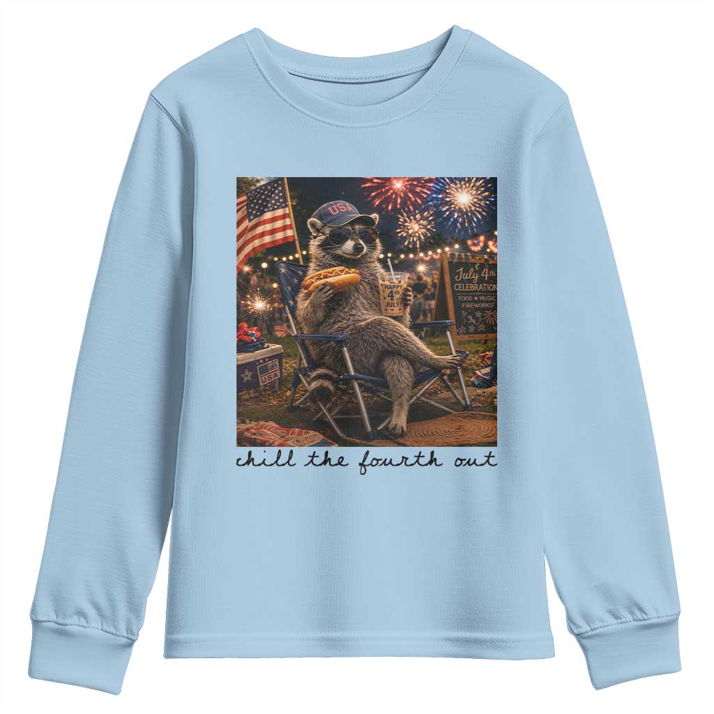 4th of July Raccoon Youth Sweatshirt Chill The Fourth Out TS14 Light Blue Print Your Wear
