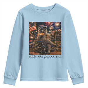4th of July Raccoon Youth Sweatshirt Chill The Fourth Out TS14 Light Blue Print Your Wear