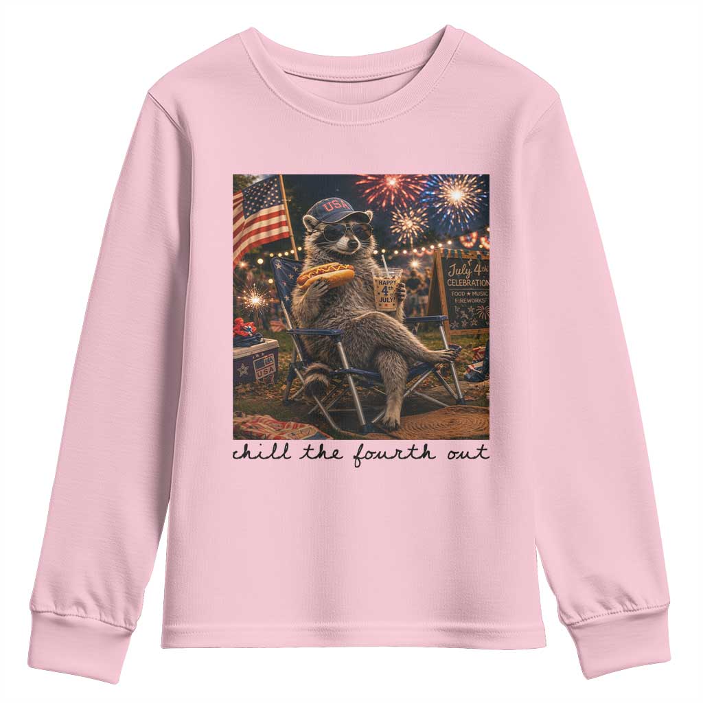 4th of July Raccoon Youth Sweatshirt Chill The Fourth Out TS14 Light Pink Print Your Wear