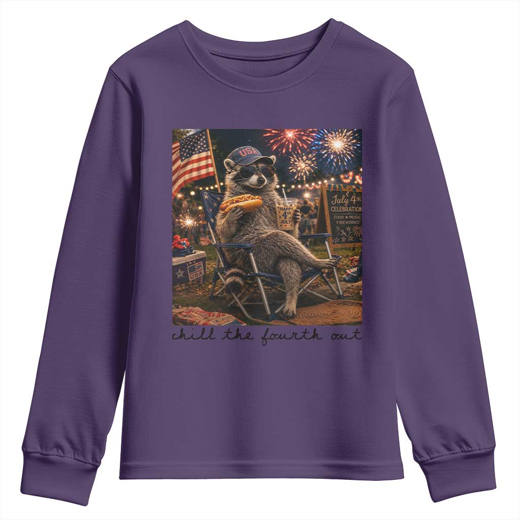 4th of July Raccoon Youth Sweatshirt Chill The Fourth Out TS14 Purple Print Your Wear