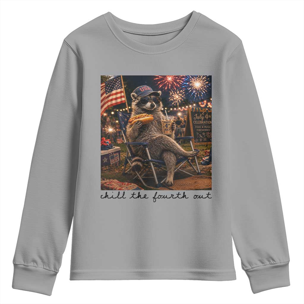4th of July Raccoon Youth Sweatshirt Chill The Fourth Out TS14 Sport Gray Print Your Wear