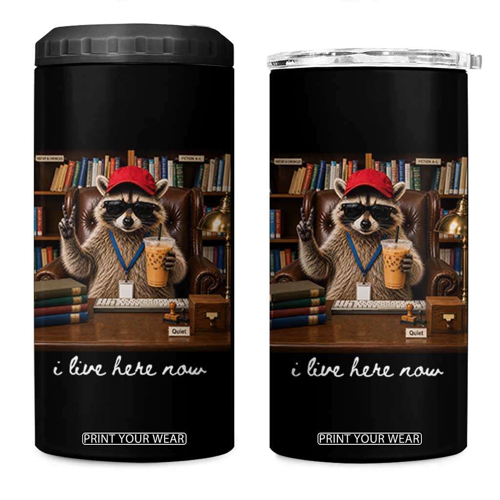 School Librarian 4 in 1 Can Cooler Tumbler I Live Here Now Back to School TS14 One Size: 16 oz Black Print Your Wear