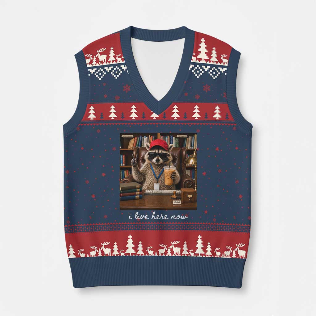 School Librarian V-Neck Knit Sweater Vest I Live Here Now Back to School