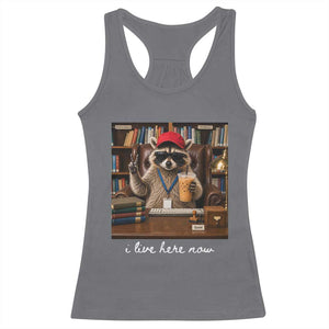 School Librarian Racerback Tank Top I Live Here Now Back to School
