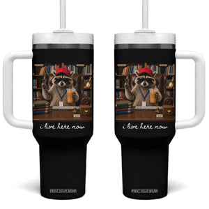 School Librarian Tumbler With Handle I Live Here Now Back to School