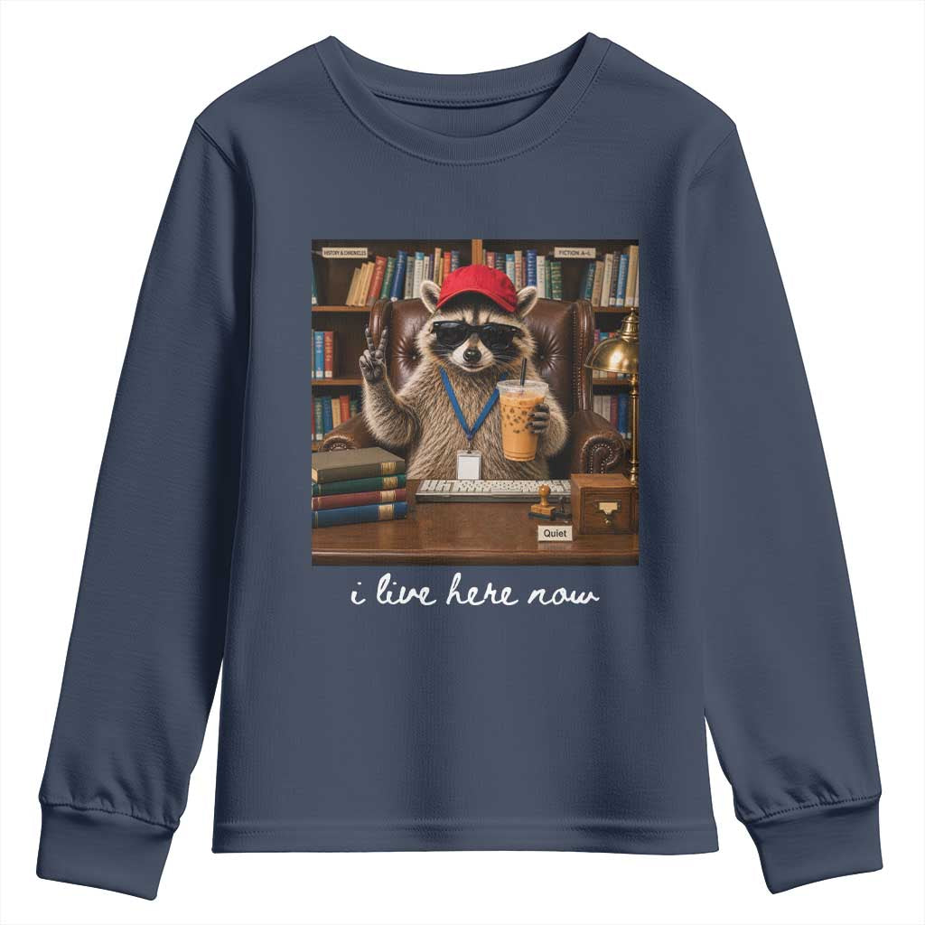 School Librarian Youth Sweatshirt I Live Here Now Back to School