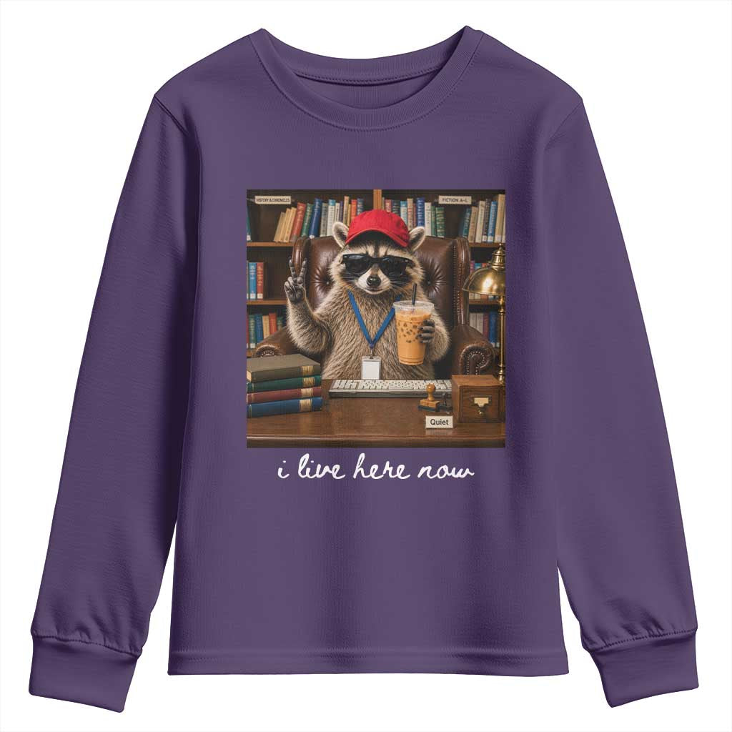 School Librarian Youth Sweatshirt I Live Here Now Back to School