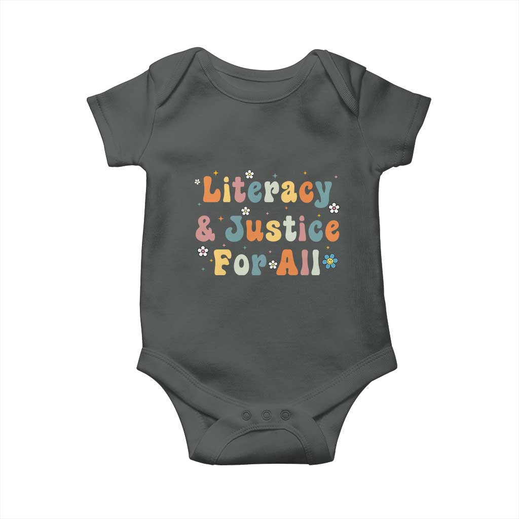 Literacy Justice for All Stop Book Banning Protect Librarian Baby Onesie TS14 Dark Heather Print Your Wear