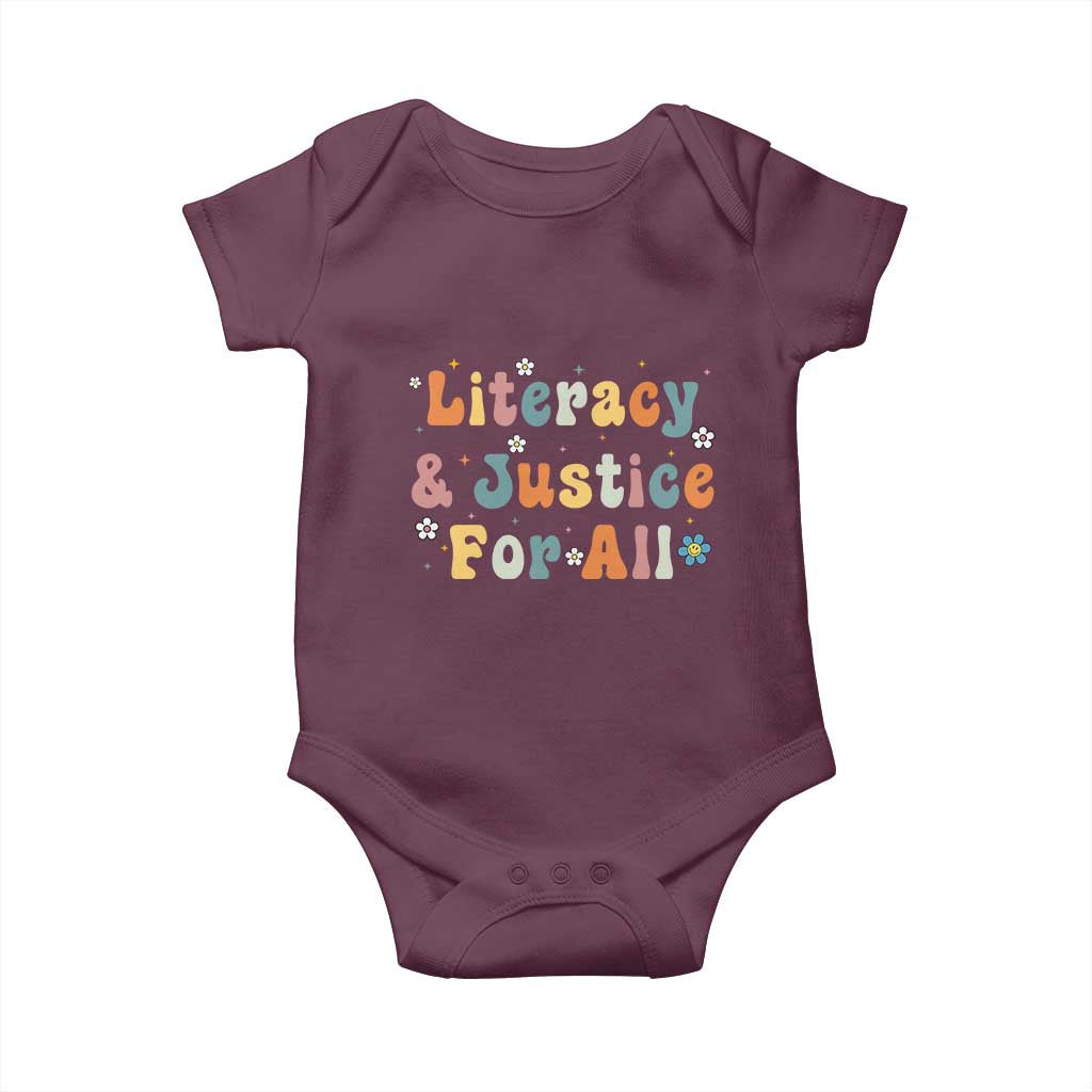 Literacy Justice for All Stop Book Banning Protect Librarian Baby Onesie TS14 Maroon Print Your Wear
