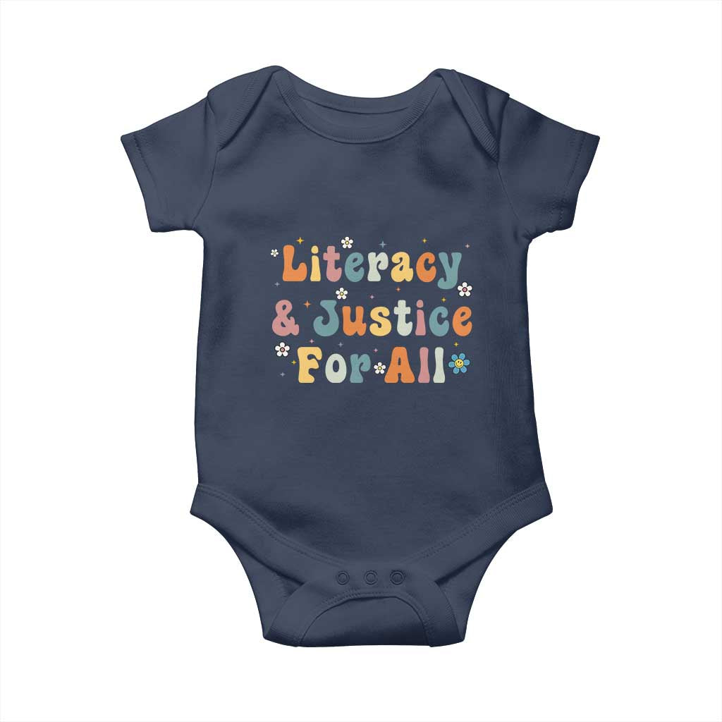 Literacy Justice for All Stop Book Banning Protect Librarian Baby Onesie TS14 Navy Print Your Wear
