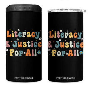 Literacy Justice for All Stop Book Banning Protect Librarian 4 in 1 Can Cooler Tumbler TS14 One Size: 16 oz Black Print Your Wear