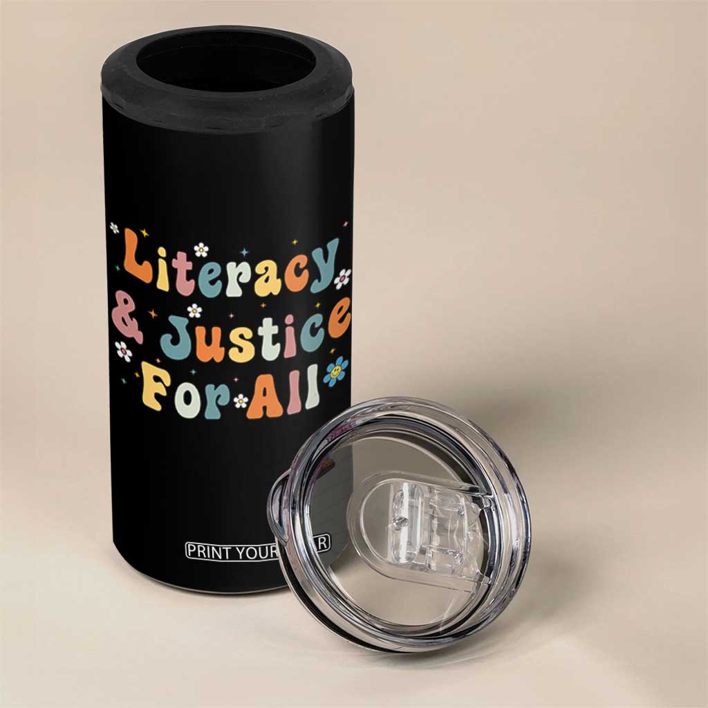 Literacy Justice for All Stop Book Banning Protect Librarian 4 in 1 Can Cooler Tumbler TS14 Print Your Wear