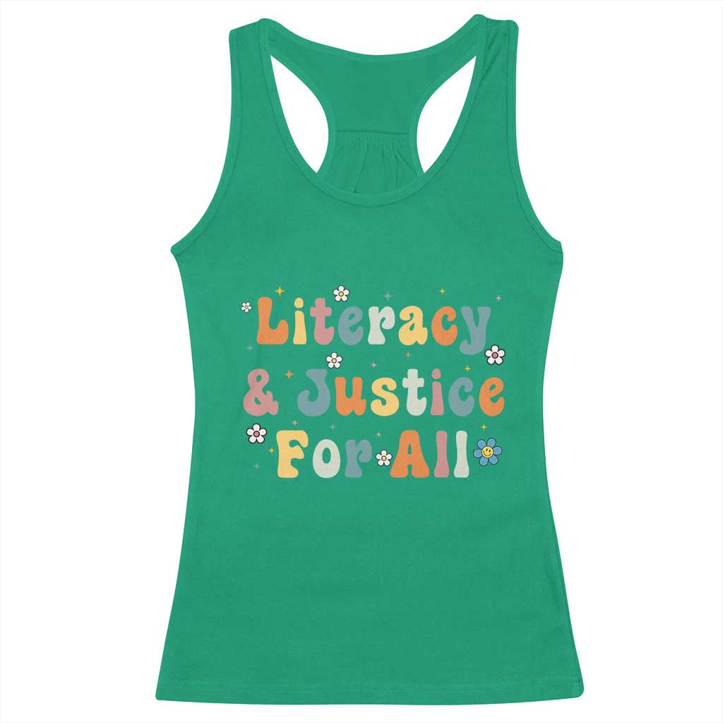 Literacy Justice for All Stop Book Banning Protect Librarian Racerback Tank Top TS14 Irish Green Print Your Wear