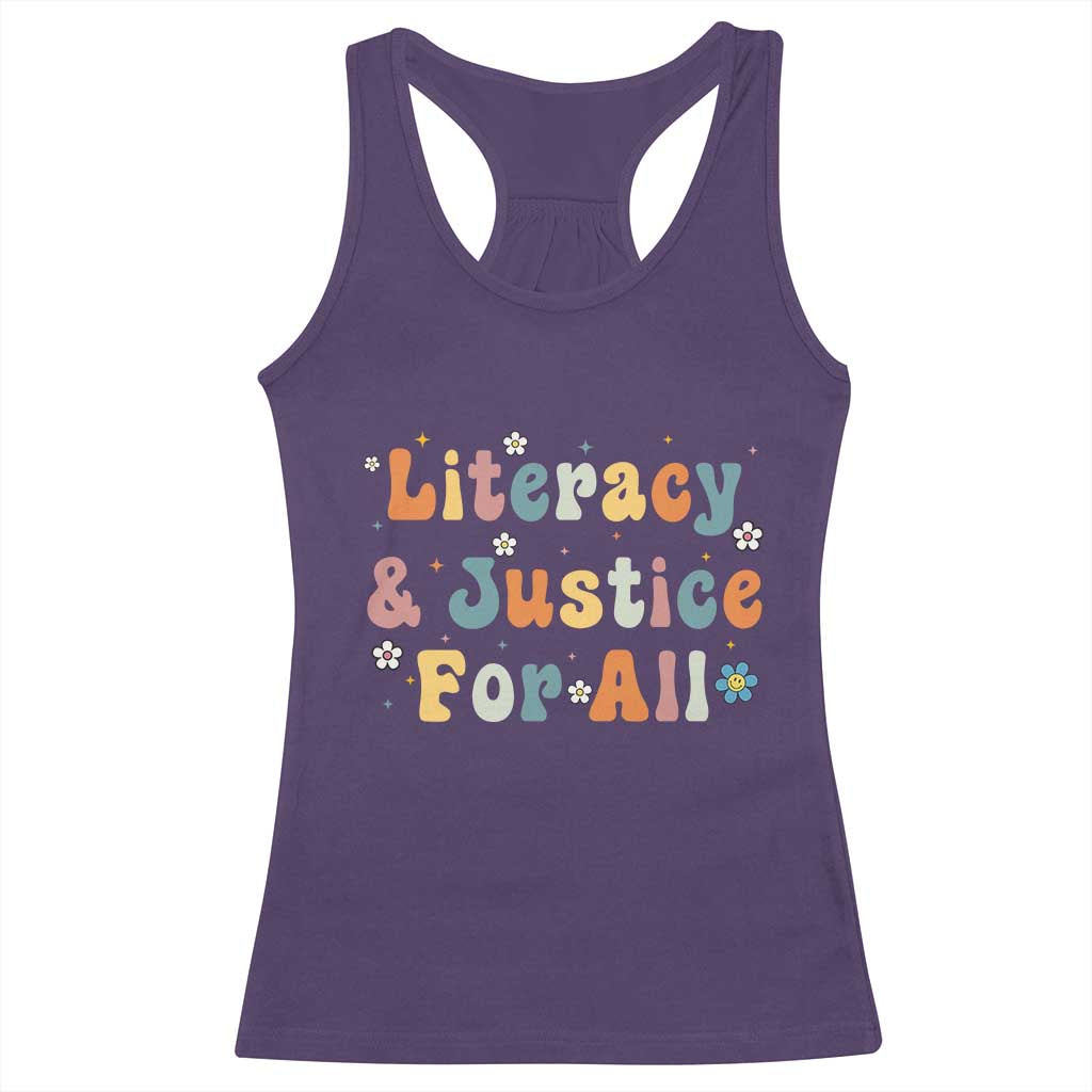 Literacy Justice for All Stop Book Banning Protect Librarian Racerback Tank Top TS14 Purple Print Your Wear