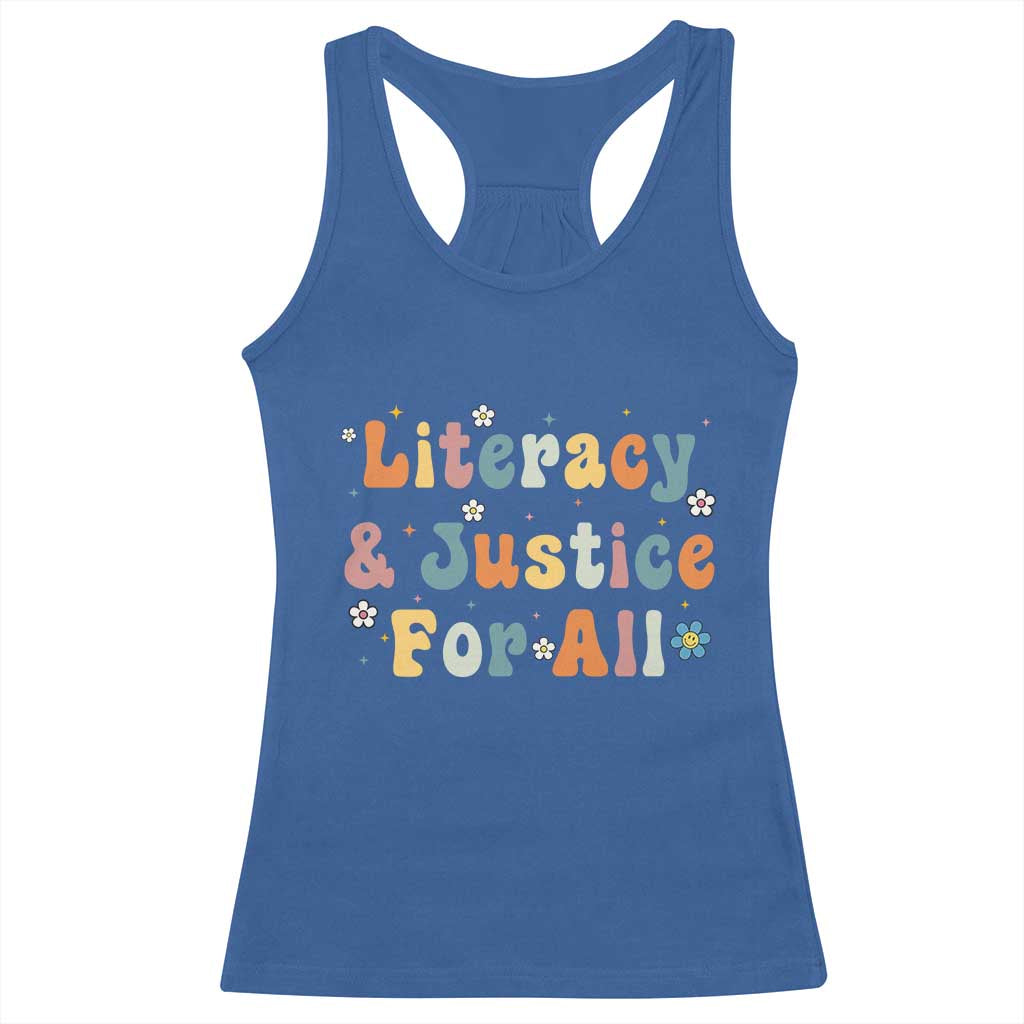 Literacy Justice for All Stop Book Banning Protect Librarian Racerback Tank Top TS14 Royal Blue Print Your Wear