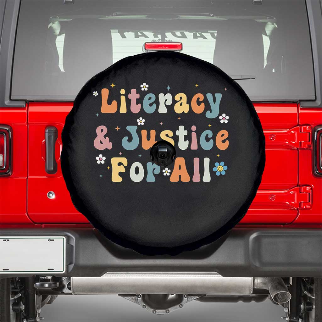 Literacy Justice for All Stop Book Banning Protect Librarian Spare Tire Cover TS14 Black Print Your Wear
