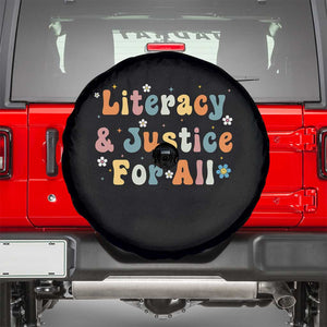 Literacy Justice for All Stop Book Banning Protect Librarian Spare Tire Cover TS14 Black Print Your Wear