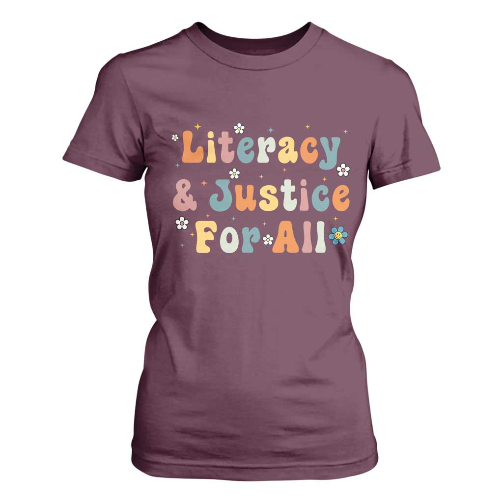 Literacy Justice for All Stop Book Banning Protect Librarian T Shirt For Women TS14 Maroon Print Your Wear