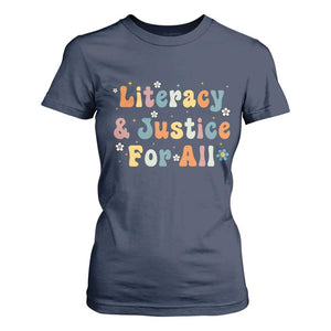 Literacy Justice for All Stop Book Banning Protect Librarian T Shirt For Women TS14 Navy Print Your Wear