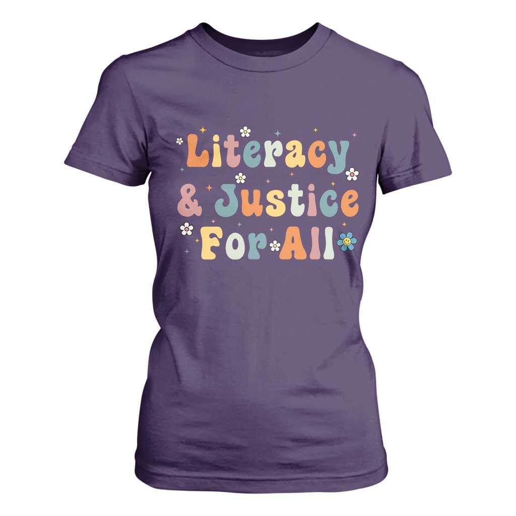 Literacy Justice for All Stop Book Banning Protect Librarian T Shirt For Women TS14 Purple Print Your Wear